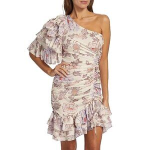 Magali Pascal Desa Asymmetric Ruffled Minidress Womens S Floral Retro Garden